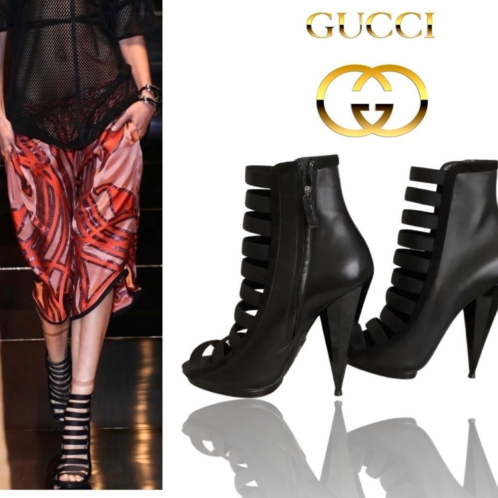 Gucci Olimpia elastic ladder strap bootie black Sz 40 🇺🇸